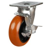 100mm Round Profile Polyurethane On Cast Iron Core Swivel Braked Castor [350kg max load]