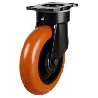 125mm Round Profile Polyurethane on Cast Iron Swivel Castor [400kg max load]