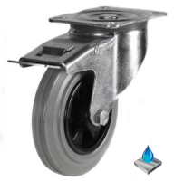 160mm Stainless Steel Non-Marking Rubber Swivel Braked Castor [175kg max load]