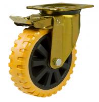 200mm Polyurethane Swivel Braked Castor [400kg max load]