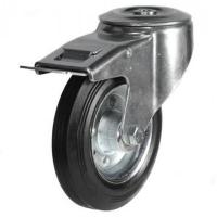 100mm Bolt Hole Rubber Swivel Braked Castor [80kg max load]