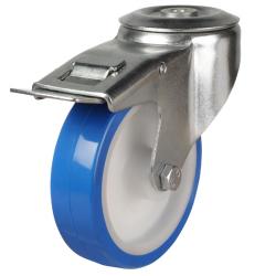 100mm Elastic Polyurethane Swivel Braked Castor [150kg max load]