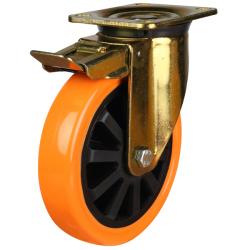 125mm Polyurethane Swivel Braked Castor [380kg max load]