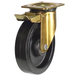 125mm Rubber on Cast Iron Swivel Braked Castor [275kg max load]