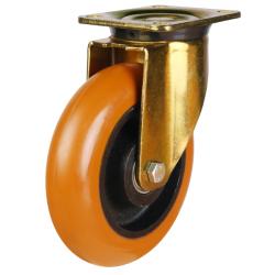 150mm Round Profile Polyurethane on Cast Iron Swivel Castor [650kg max load]