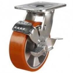 200mm Polyurethane Swivel Braked Castor [500kg max load]